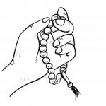 Hand Drawn Hand Holding Beads- Drawing  Stock Photo