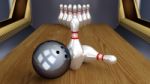 Bowling 3d Sport - Ball And Pins Racked On Lane Stock Photo