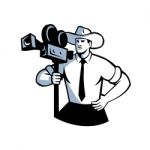 Cowboy Cameraman Vintage Movie Camera Retro Stock Photo