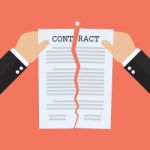 Hands Tearing Apart Contract Document Paper Stock Photo