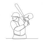 Baseball Player Batting Continuous Line Stock Photo