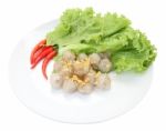 Top Of Tapioca Balls With Pork Filling On White Dish Stock Photo