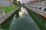 Ljubljana Slovenia Canal With Sky Reflection Stock Photo