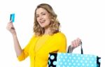 Shopping Lady Showing Credit Card Stock Photo
