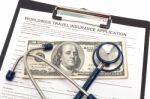 Travel Health Insurance Application With Money Stock Photo