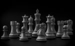 Black And White King And Knight Of Chess Setup On Dark Backgroun Stock Photo