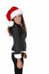 Smiling Lady With Christmas Hat Stock Photo