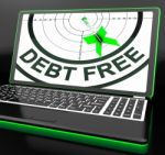 Debt Free On Laptop Showing Financial Discharge Stock Photo