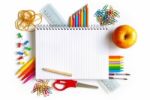 School And Office Supplies Frame Stock Photo