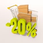 Shopping Cart And Percentage Sign, 20 Percent Stock Photo