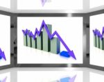 Falling Arrow On Screen Showing Decreasing Financial Chart Stock Photo