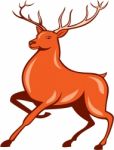 Red Stag Deer Side Marching Cartoon Stock Photo
