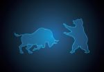Bull And Bear Stock Market Blue Technology Background Stock Photo
