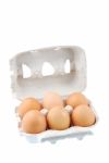 Six Brown Eggs Packed In A Carton Box Stock Photo