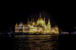 Hungarian Parliament Building Illumintaed At Night In Budapest Stock Photo