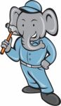 Elephant Builder Holding Hammer Cartoon Stock Photo