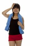 Fitness Asian Lady With Towel Stock Photo