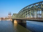 Cologne In Germany With Famous Cathedral And Bridge Stock Photo