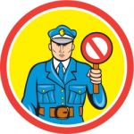 Traffic Policeman Stop Hand Signal Cartoon Stock Photo