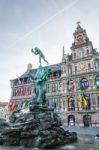 The Grand Place With The Statue Of Brabo And City Hall Of Antwer Stock Photo