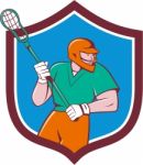 Lacrosse Player Crosse Stick Running Shield Cartoon Stock Photo