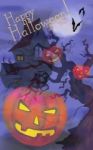 Happy Halloween Card With  Illuminated Pumpkins Stock Photo