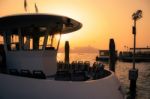 Water Taxi Moored Closed For Business At Sunset In Venice Stock Photo