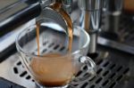Hot Coffee From Espresso Machine Stock Photo