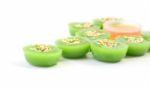 Single Front Of Green Multiple Scented Sesame Chinese Sweet On White Floor Stock Photo
