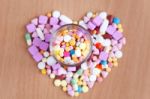 Heart Shaped Medicines Stock Photo