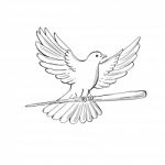 Pigeon Or Dove Flying With Cane Drawing Stock Photo