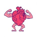 Healthy Heart Flexing Muscle Drawing Stock Photo