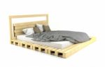 Modern And Loft Design Wooden Bed On White Background Stock Photo