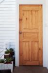 House Door Made From Wood Stock Photo