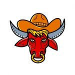 Bull Cowboy Hat Mono Line Art Stock Photo