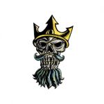 Skull Of Neptune Trident Crown Head  Woodcut Stock Photo