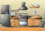 Cartoon  Illustration Interior Kitchen Stock Photo