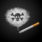Cigarette With Smoke Is Line Drawing Human Skull Stock Photo