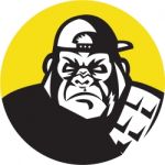 Angry Gorilla Head Baseball Cap Circle Retro Stock Photo