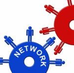 Network Cogs Shows Global Communications And Cogwheel Stock Photo