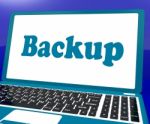 Backup Laptop Shows Archiving Back Up And Storage Stock Photo