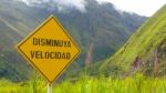 Road Sign On A Mountain Road In Peru Stock Photo