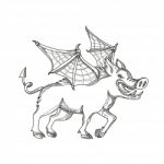 Winged Wild Boar Doodle Art Stock Photo