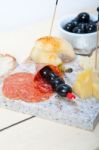 Mix Cold Cut On A Stone With Fresh Pears Stock Photo