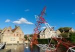 Pylon In The Canal In Bruges West Flanders Belgium Stock Photo