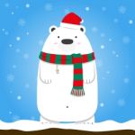 Merry Christmas Polar Bear Wear Santa Hat Scarf Stock Photo