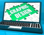 Graphic Design On Laptop Shows Stylized Creations Stock Photo