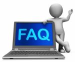 Faq Laptop And Character Shows Solution And Frequently Asked Que Stock Photo
