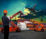 Working Man In Logistic Business Working In Container Shipping Y Stock Photo