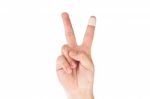 Bandage Finger with victory sign Stock Photo